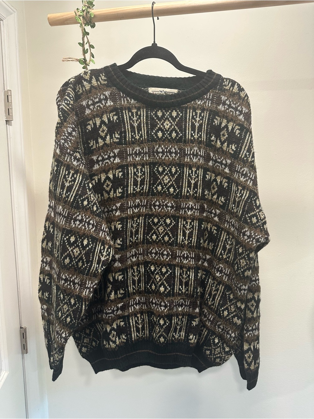 Men’s XL | Vintage 90s Natural Issue Sweater Earth Tone Geometric Fair Isle Knit